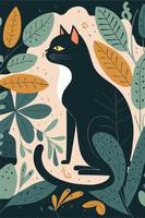 Cat in Matisse style abstract  illustration for wall art decoration poster vector