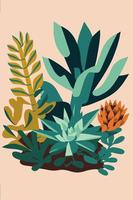 plantas en maceta suculentas color plano estilo vector fondo cartel arte impresión