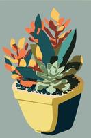 potted plants succulents flat color vector style background poster art print