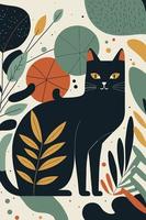 Cat in Matisse style abstract  illustration for wall art decoration poster vector