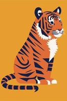 tiger in flat vector style for poster wall art decor boho illustration