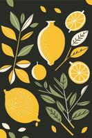 lemon fruit, lemon slice hand drawn flat vector illustration background