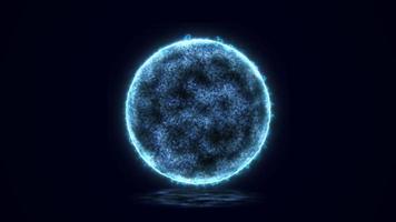 Abstract energy sphere round planet star futuristic cosmic blue beautiful glowing magic on black background. Abstract background. Video in high quality 4k, motion design