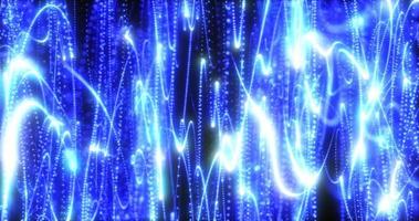 Abstract background blue from pixel particles and lines flying in waves of futuristic hi-tech with the effect of a glow and blurring the background, screensaver, video in high quality 4k