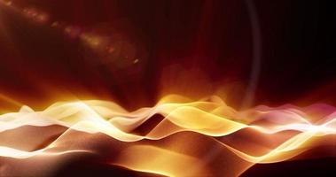 Abstract background wave of yellow futuristic hi-tech grains of sand waves dots pixel particles flying with glow effect glare rays of light and background blur, screensaver, video in high quality 4k