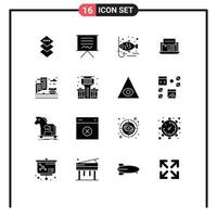 User Interface Pack of 16 Basic Solid Glyphs of social internet fish dialog consulting Editable Vector Design Elements