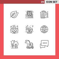 Set of 9 Commercial Outlines pack for person humanity route harmony trash Editable Vector Design Elements