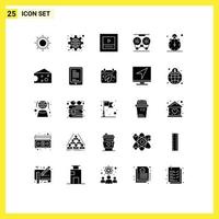 Group of 25 Modern Solid Glyphs Set for quarter watch player reel record Editable Vector Design Elements