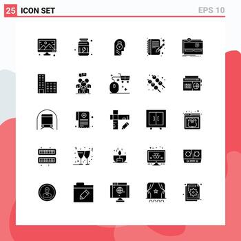 Set of 25 Vector Solid Glyphs on Grid for funding write lock edit user Editable Vector Design Elements