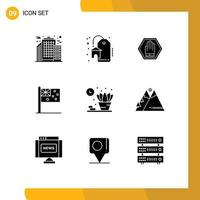 Pack of 9 Modern Solid Glyphs Signs and Symbols for Web Print Media such as shelf home sign nation country Editable Vector Design Elements