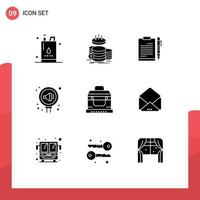 Group of 9 Modern Solid Glyphs Set for management planning income page clipboard Editable Vector Design Elements