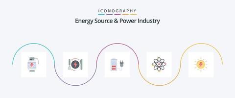 Energy Source And Power Industry Flat 5 Icon Pack Including . lab. acumulator. power. atom vector