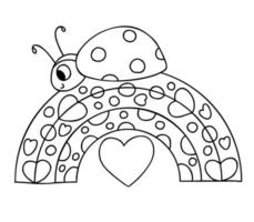Cute ladybug. Funny insect on rainbow. Vector illustration. Outline drawing. doodle ladybird character.