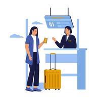 Registration in airport terminal passengers illustration concept. Illustration for websites, landing pages, mobile applications, posters and banners. Trendy flat vector illustration