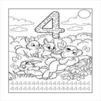 lindo número de bebé para colorear página para niños ilustración vectorial. vector