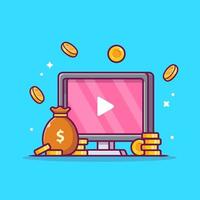 monetizar anuncios videos dibujos animados vector icono ilustración. concepto de icono de tecnología financiera vector premium aislado. estilo de dibujos animados plana