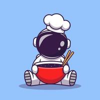 Cute Astronaut Chef Cooking Cartoon Vector Icon Illustration. Science Food Icon Concept Isolated Premium Vector. Flat Cartoon Style