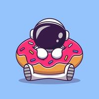 lindo astronauta con ilustración de icono de vector de dibujos animados de donut. ciencia tecnología icono concepto aislado vector premium. estilo de dibujos animados plana