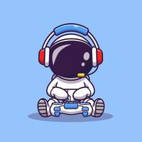 Cute Astronaut Gaming Cartoon Vector Icon Illustration. Science Technology Icon Concept Isolated Premium Vector. Flat Cartoon Style