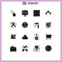 Pack of 16 creative Solid Glyphs of medical hiv care love heart Editable Vector Design Elements