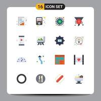 Group of 16 Flat Colors Signs and Symbols for film speedometer focus dashboard filter Editable Pack of Creative Vector Design Elements