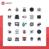 Modern Set of 25 Filled line Flat Colors Pictograph of basic camera key sport ball Editable Vector Design Elements