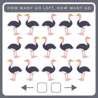 How many go left and how many go right worksheet for kids vector