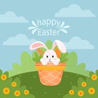 Cute vector image of an Easter bunny square card template. Can be used in social media, invitation, postcard, online advertising and banner design.