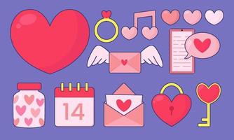 A set of Valentine's day elements. Valentine's day cute vector illustrations.