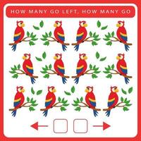 How many go left and how many go right worksheet for kids vector