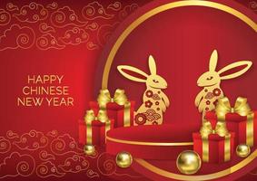 chinese new year banner rabbit year 2023 on red background vector