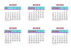 Template Calendar  2023 July to December vector