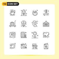 Outline Pack of 16 Universal Symbols of baggage startup thanksgiving investment coconut Editable Vector Design Elements