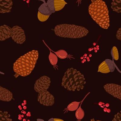 Conifer cones vector seamless pattern. Pine, spruce, cedar, larch, fir tree cones, winter nature texture for textile, print, card, christmas, greetings, wallpapers, background
