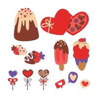 Vector cute objects and elements for Valentine's Day cards. vector flat collection