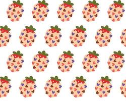 Seamless pattern of strawberries in white chocolate. Festive cute background for valentine's day. vector