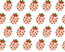 Seamless pattern of strawberries in white chocolate. Festive cute background for valentine's day. vector