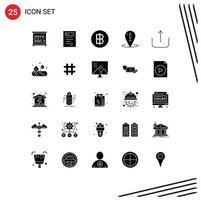 Group of 25 Modern Solid Glyphs Set for upload multimedia thai support place Editable Vector Design Elements