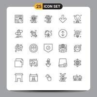 25 User Interface Line Pack of modern Signs and Symbols of concept back case down care Editable Vector Design Elements