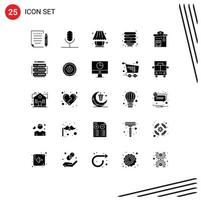 Pack of 25 creative Solid Glyphs of bus lantern record chinese lighting Editable Vector Design Elements