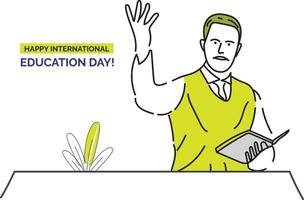 Happy International Education Day Line Art Design vector