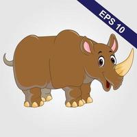 Vector illustration of rhino, rhinoceros standing side view isolated on grey background, white rhino endangered big fauna