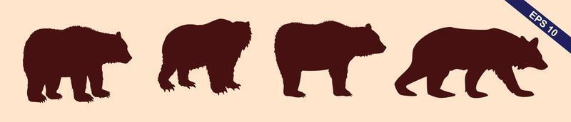 various bear silhouettes on the light grey background vector