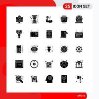 Group of 25 Solid Glyphs Signs and Symbols for building devices biceps cpu workout Editable Vector Design Elements