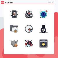Set of 9 Modern UI Icons Symbols Signs for basic protection statistics password data Editable Vector Design Elements