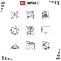 9 Universal Outlines Set for Web and Mobile Applications magnifying navigation beach mobile basic Editable Vector Design Elements