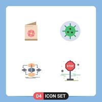 Mobile Interface Flat Icon Set of 4 Pictograms of business card method identification card virus process Editable Vector Design Elements