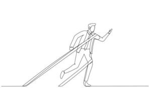 Drawing of businessman tied up with tape rope try to escape concept of business difficulty. Single continuous line art style vector