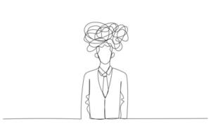 Cartoon of businessman head looking like messy line metaphor of work pressure on worker. One line style art vector