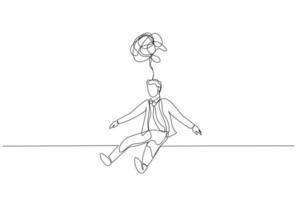 Cartoon of businessman sad stressed drop in the floor. One continuous line art style vector